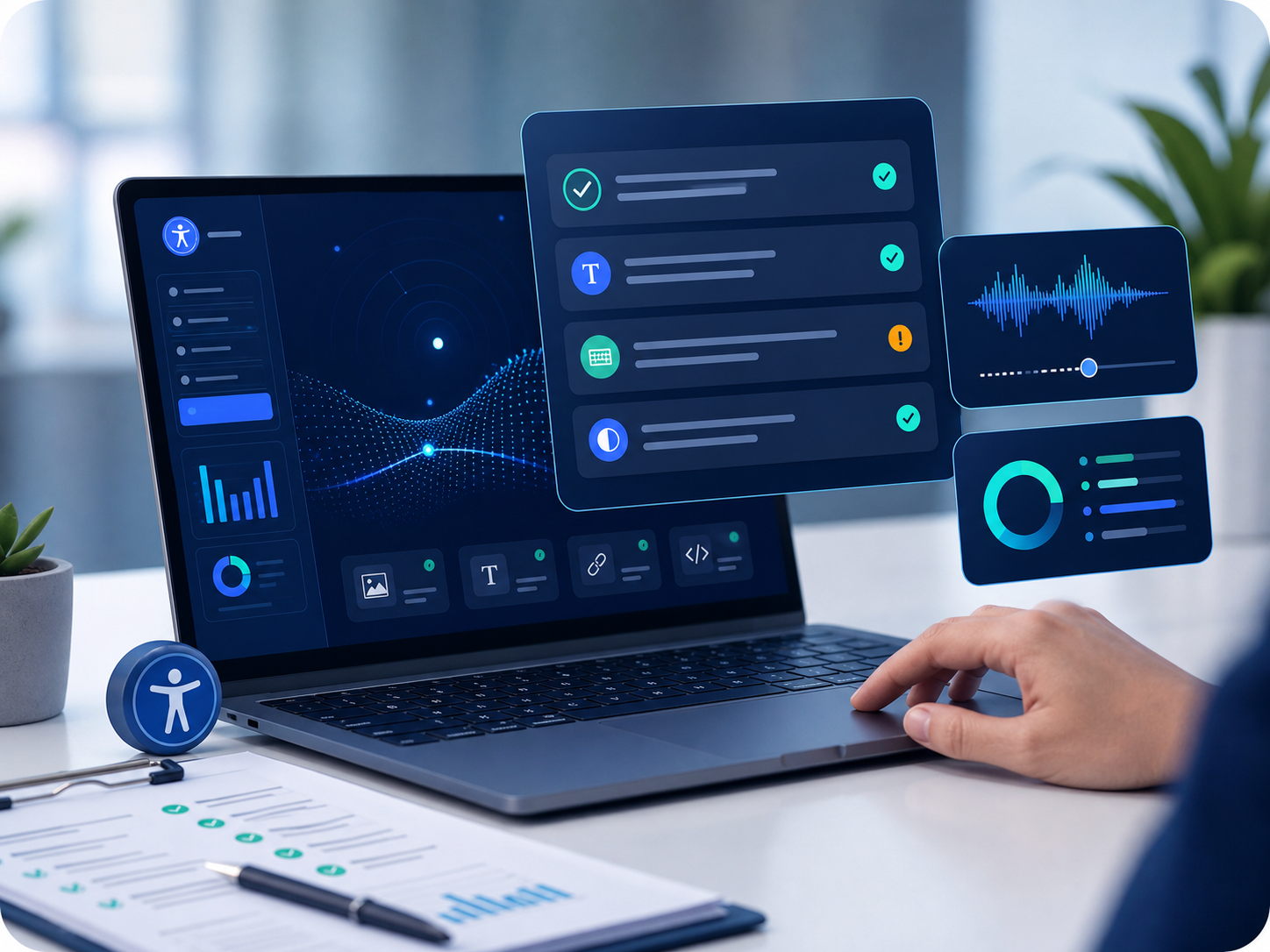 Accessibility audit dashboard with WCAG checks and scan results